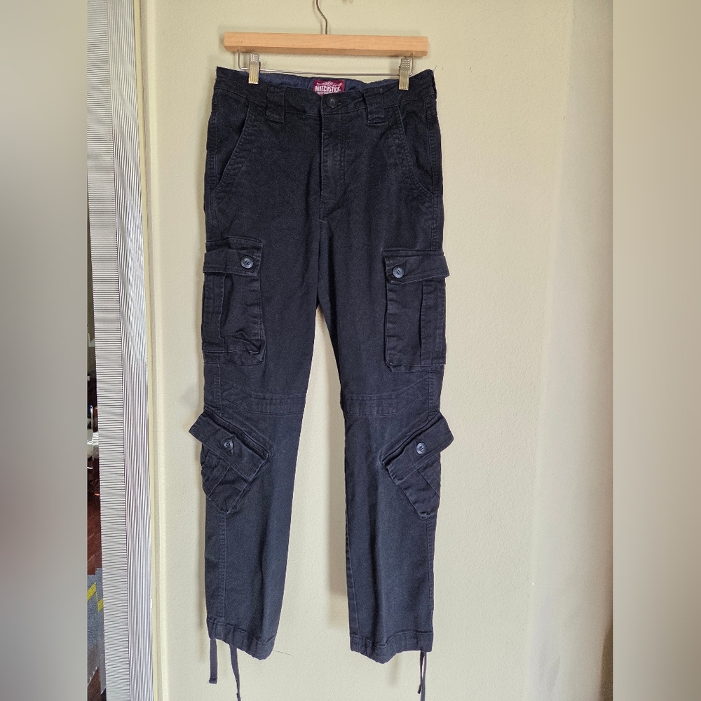 Matchstick Black Cotton Cargo Pants Slim Straight